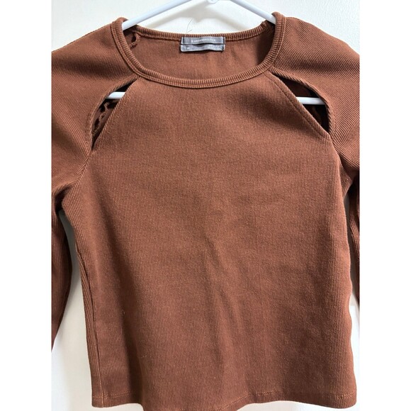 Anthropologie Maeve Ribbed Cut-Out Top brown size XS - Picture 3 of 8
